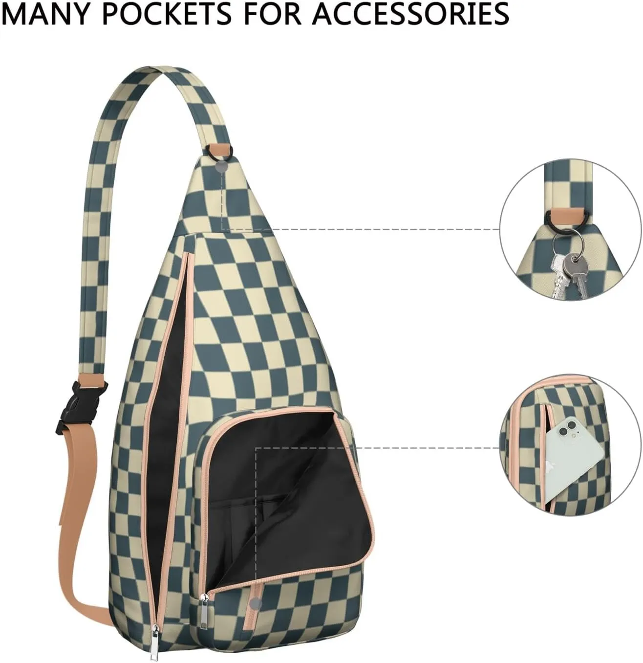 Shoulder Sling Crossbody Casual Chest Bag For Travel Sports Running,Backpack for Men & Women Lightweight Sports BagCrossbody Concealed Carry,Plaid Shoulder Bag Waterproof Chest Bag