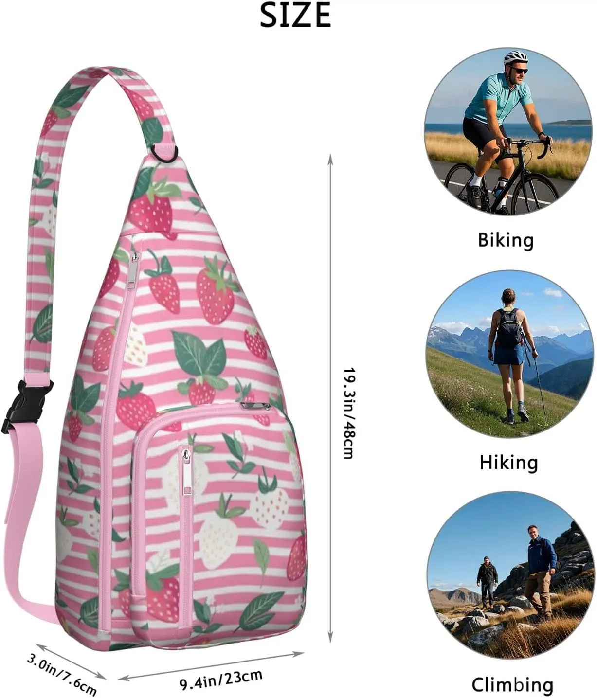 Shoulder Sling Crossbody Casual Chest Bag For Travel Sports Running,Backpack for Men & Women Lightweight Sports BagCrossbody Concealed Carry,Strawberry Shoulder Bag Waterproof Chest Bag