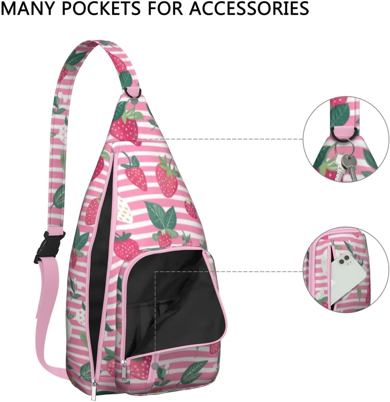 Shoulder Sling Crossbody Casual Chest Bag For Travel Sports Running,Backpack for Men & Women Lightweight Sports BagCrossbody Concealed Carry,Strawberry Shoulder Bag Waterproof Chest Bag
