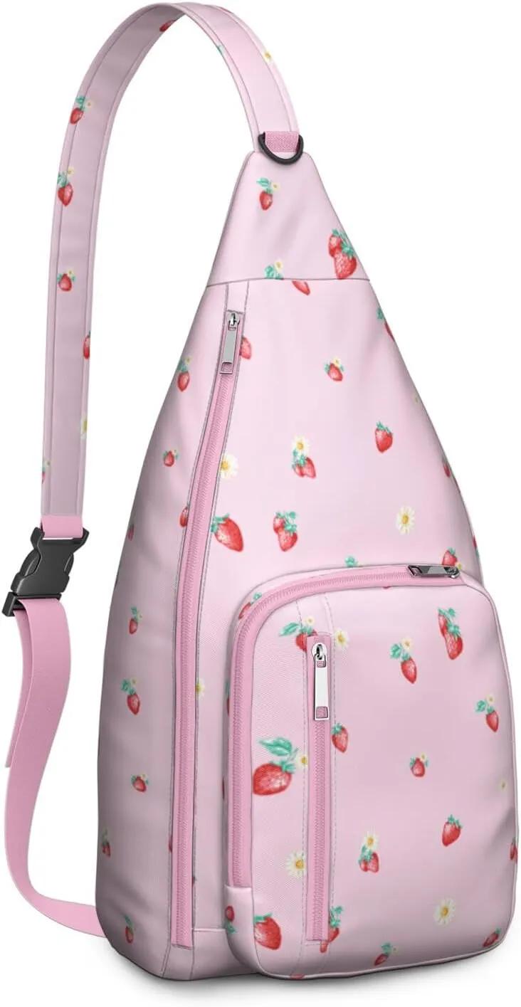 Shoulder Sling Crossbody Casual Chest Bag For Travel Sports Running,Backpack for Men & Women Lightweight Sports BagCrossbody Concealed Carry,Strawberry Shoulder Bag Waterproof Chest Bag