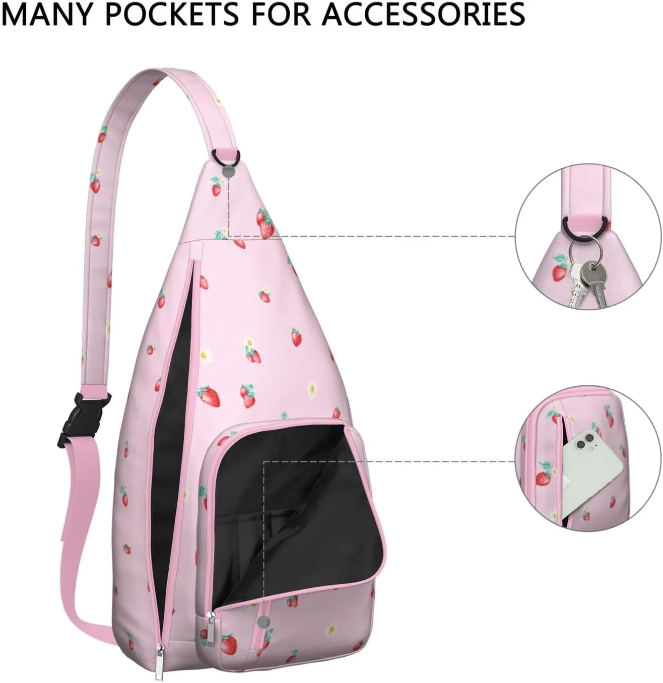 Shoulder Sling Crossbody Casual Chest Bag For Travel Sports Running,Backpack for Men & Women Lightweight Sports BagCrossbody Concealed Carry,Strawberry Shoulder Bag Waterproof Chest Bag