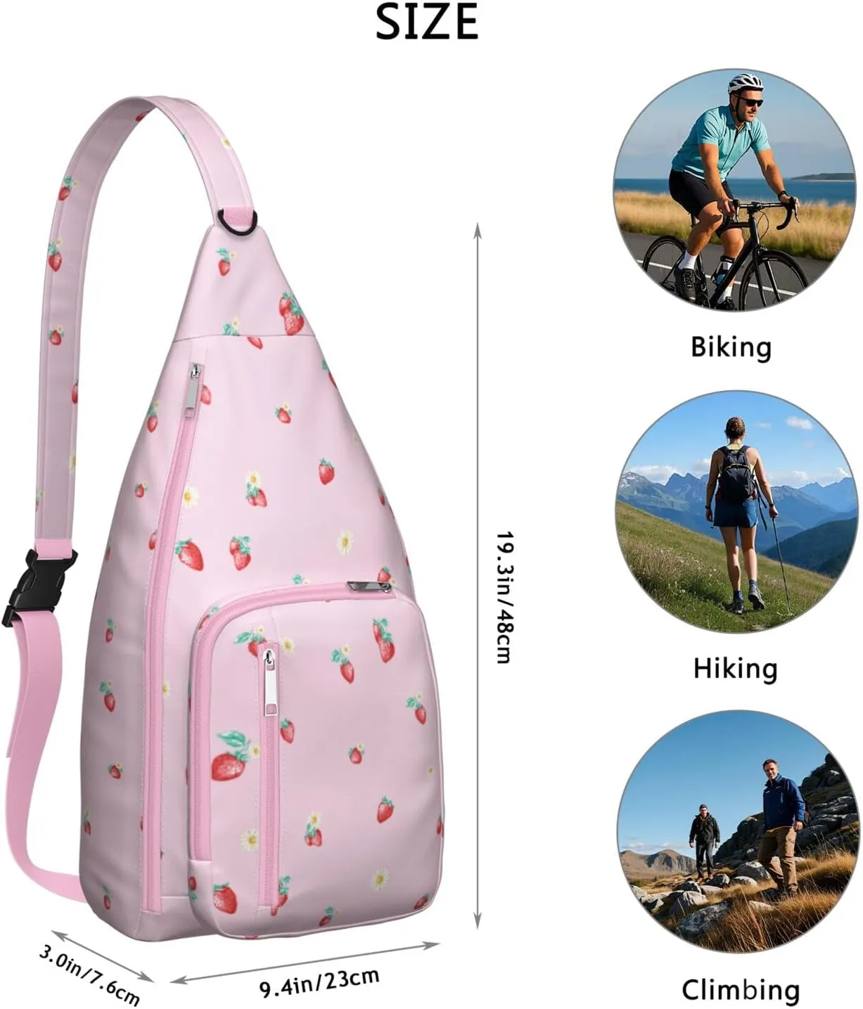Shoulder Sling Crossbody Casual Chest Bag For Travel Sports Running,Backpack for Men & Women Lightweight Sports BagCrossbody Concealed Carry,Strawberry Shoulder Bag Waterproof Chest Bag