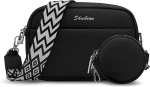 SHUIBIAN Genuine Leather Crossbody Bag for Women Detachable Coin Purse Wide Strap Shoulder Bag Camera Crossbody Purse