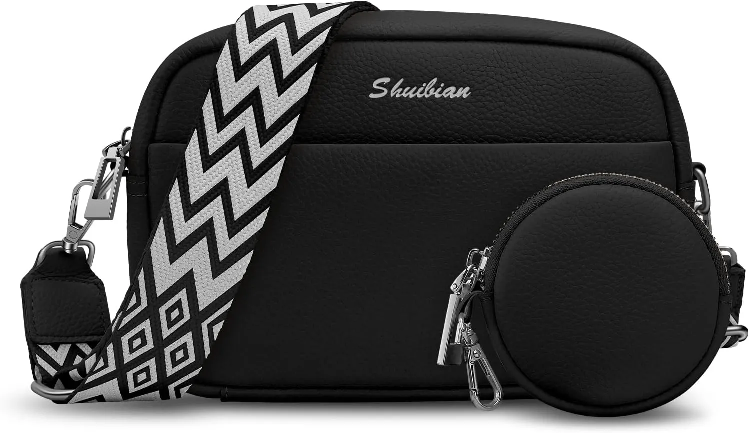 SHUIBIAN Genuine Leather Crossbody Bag for Women Detachable Coin Purse Wide Strap Shoulder Bag Camera Crossbody Purse