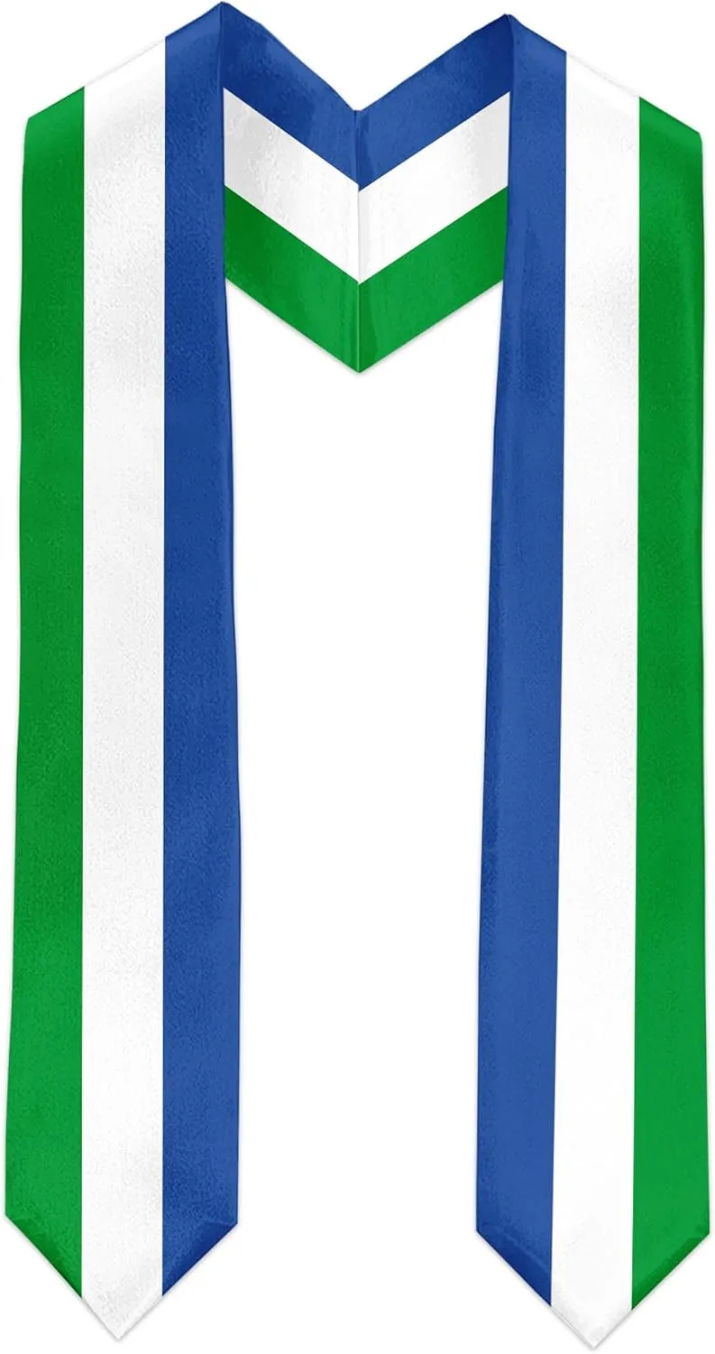 Sierra Leone Flag Graduation Sash Satin Scarf 72" Stole for Abroad Student International Study Class