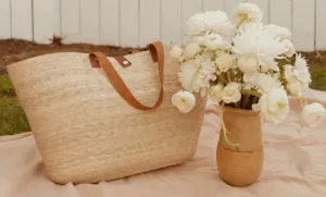 Sierra Straw Market Tote with Leather Handles, Large