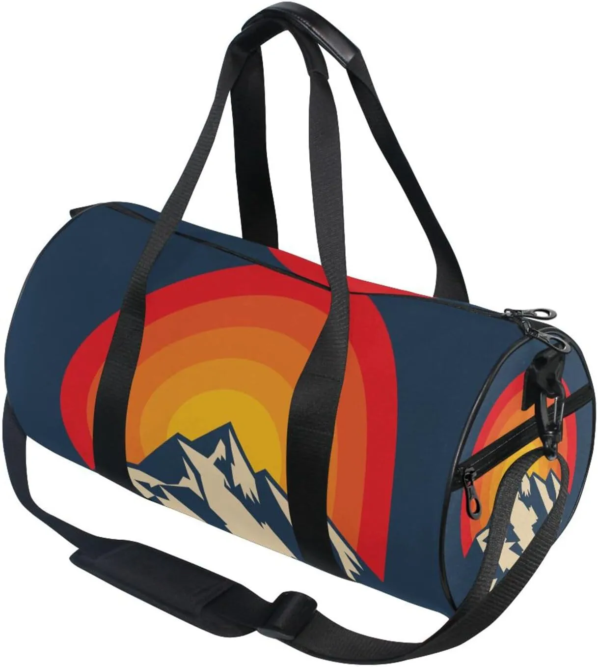 Silhouettes of Red Orange Sunset Peaks in the Mountains Portable Gym Bag, Travel Bag, Luggage bag, Sports Bag, Toiletry Bag with Handles, Detachable Shoulder Strap 17.6 x 9 x 9 inch