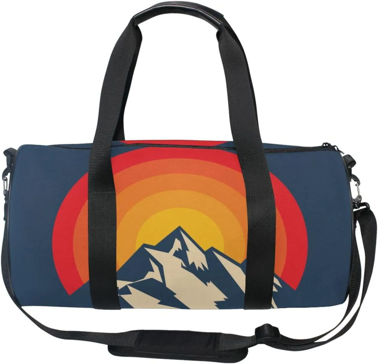 Silhouettes of Red Orange Sunset Peaks in the Mountains Portable Gym Bag, Travel Bag, Luggage bag, Sports Bag, Toiletry Bag with Handles, Detachable Shoulder Strap 17.6 x 9 x 9 inch