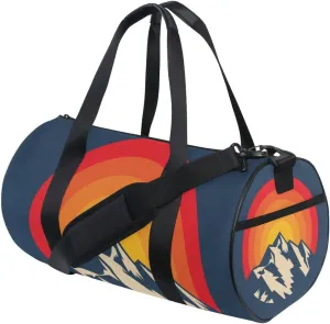 Silhouettes of Red Orange Sunset Peaks in the Mountains Portable Gym Bag, Travel Bag, Luggage bag, Sports Bag, Toiletry Bag with Handles, Detachable Shoulder Strap 17.6 x 9 x 9 inch