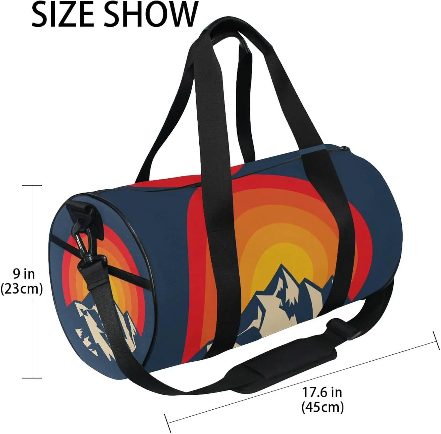 Silhouettes of Red Orange Sunset Peaks in the Mountains Portable Gym Bag, Travel Bag, Luggage bag, Sports Bag, Toiletry Bag with Handles, Detachable Shoulder Strap 17.6 x 9 x 9 inch