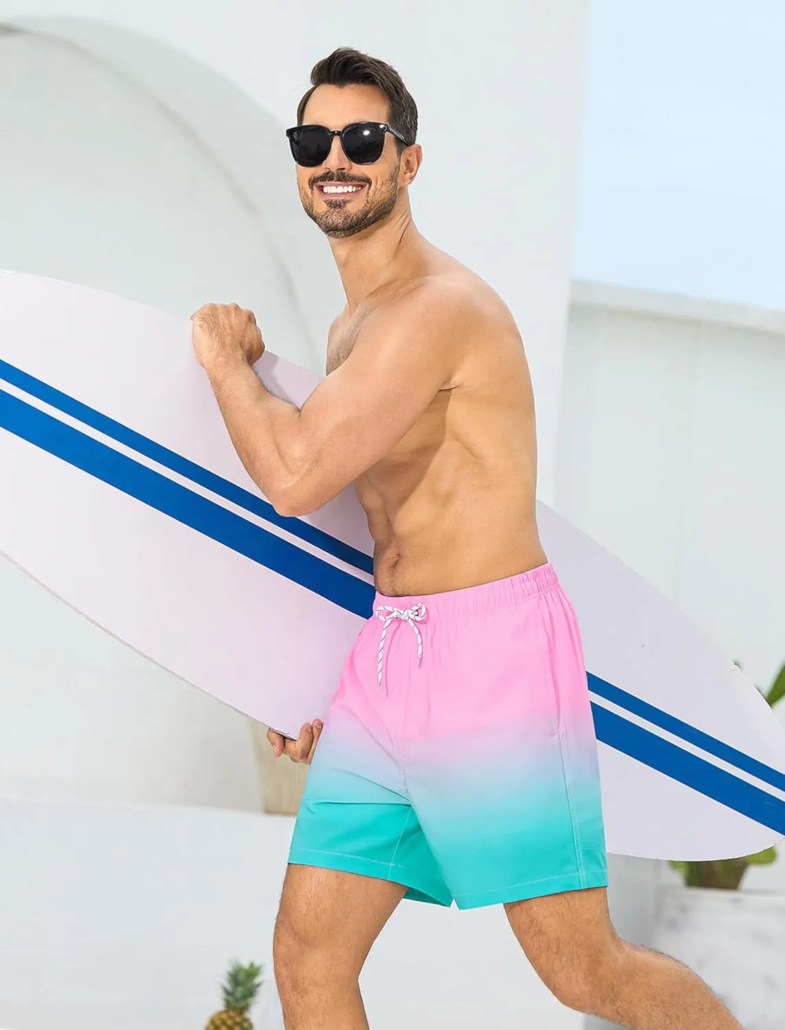 SILKWORLD Mens Swim Trunks with Compression Liner 6 Inch Inseam Quick Dry Beach Shorts Bathing Suit with Zipper Pockets
