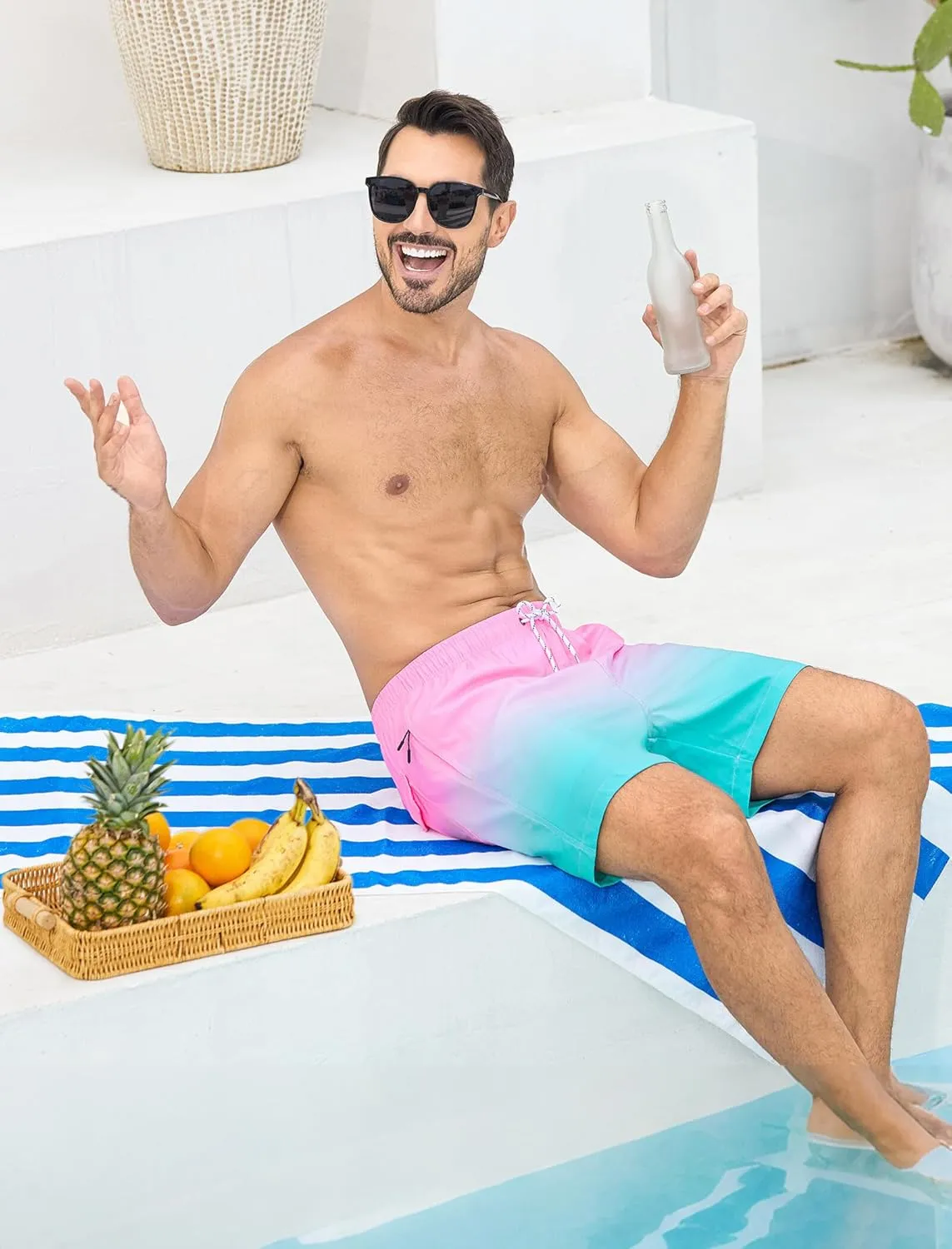SILKWORLD Mens Swim Trunks with Compression Liner 6 Inch Inseam Quick Dry Beach Shorts Bathing Suit with Zipper Pockets