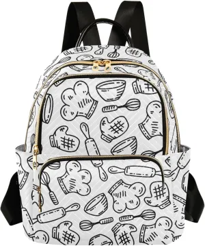 Sinestour Kitchen Cook White Women Backpack Purse Large Capacity Casual Daypack Leather Handle Travel Hiking Work Backpack