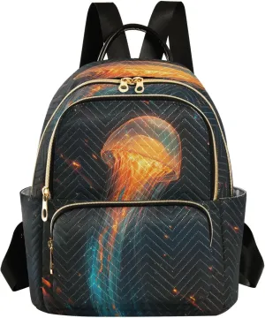 Sinestour Orange Jellyfish Women Backpack Purse Large Capacity Casual Daypack Leather Handle Travel Work College Backpack