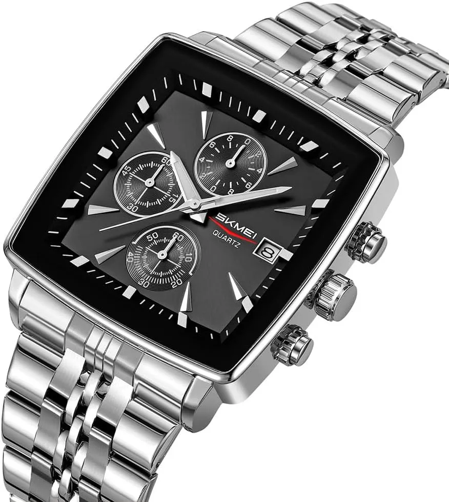 SKMEI Square Watch for Men Business Stainless Dress Fashion Waterproof Luxury Analog Simple Large Big Face Fathers Dad Gifts Gold Black Wrist Watches