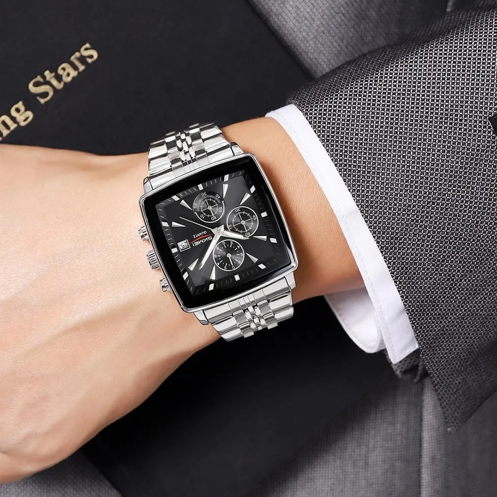 SKMEI Square Watch for Men Business Stainless Dress Fashion Waterproof Luxury Analog Simple Large Big Face Fathers Dad Gifts Gold Black Wrist Watches
