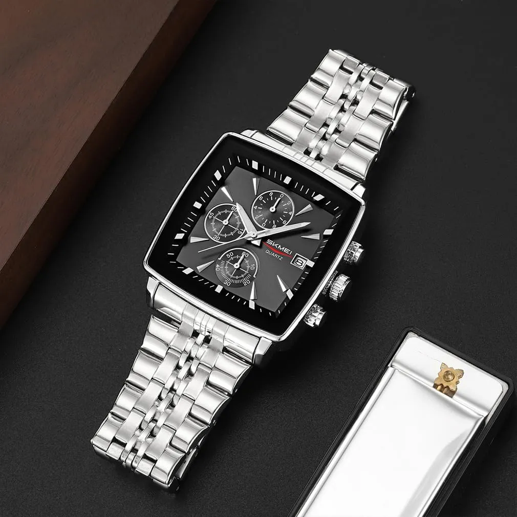 SKMEI Square Watch for Men Business Stainless Dress Fashion Waterproof Luxury Analog Simple Large Big Face Fathers Dad Gifts Gold Black Wrist Watches