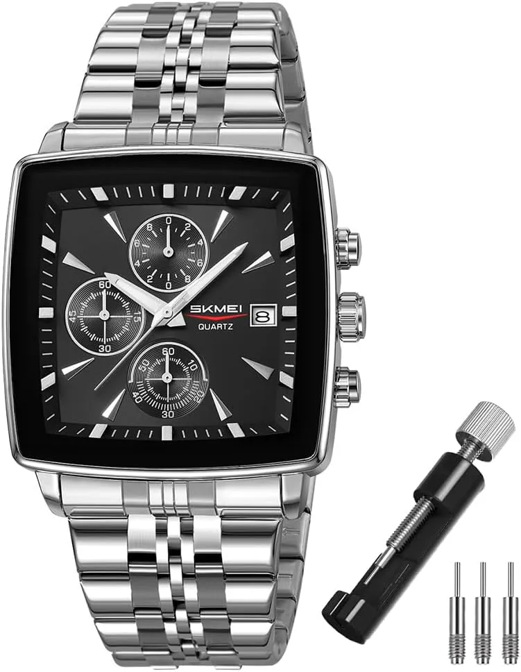SKMEI Square Watch for Men Business Stainless Dress Fashion Waterproof Luxury Analog Simple Large Big Face Fathers Dad Gifts Gold Black Wrist Watches