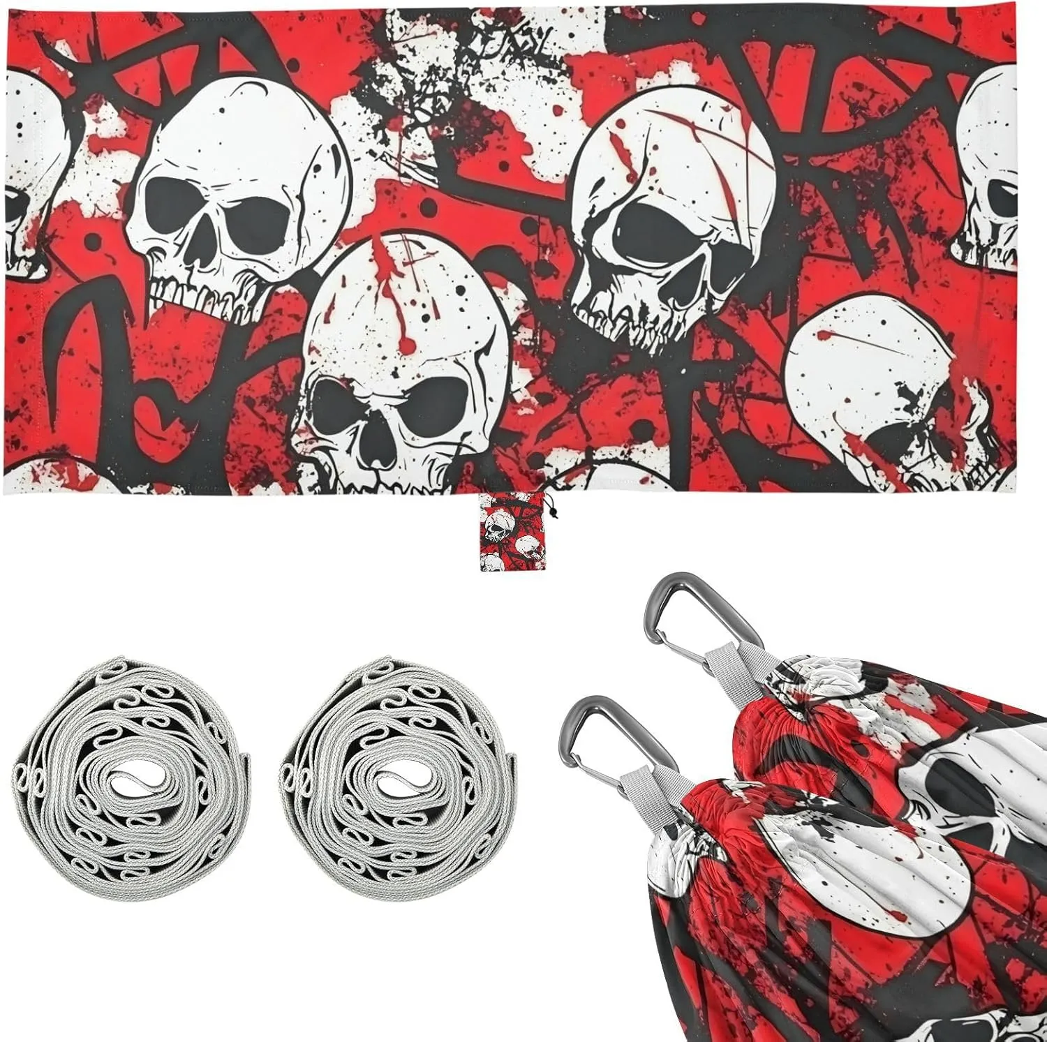 Skull Red Terrible Outdoor Hammocks with Tree Straps Swing Hammock for Outside Patio Garden