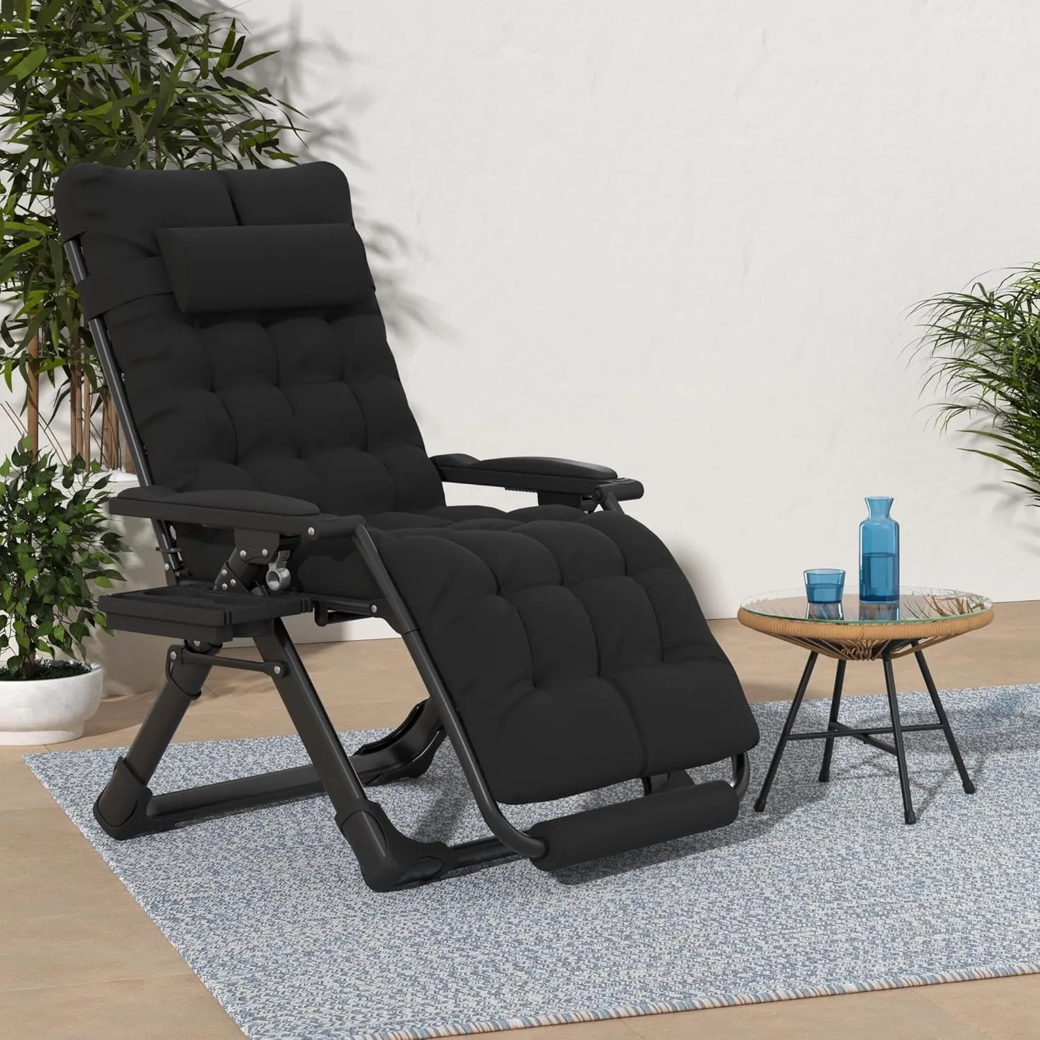 Slendor Oversized Zero Gravity Chairs XL, Padded Anti Gravity Chair, 29in Zero Gravity Lounge Chair, Folding Reclining Chair w/Aluminum Alloy Lock, Headrest, Cup Holder, Support 440lbs, Black