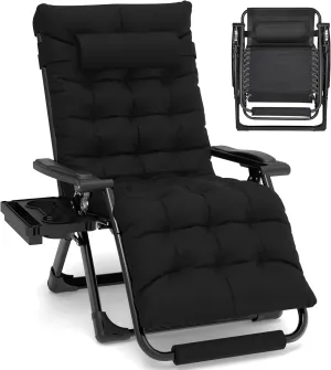 Slendor Oversized Zero Gravity Chairs XL, Padded Anti Gravity Chair, 29in Zero Gravity Lounge Chair, Folding Reclining Chair w/Aluminum Alloy Lock, Headrest, Cup Holder, Support 440lbs, Black
