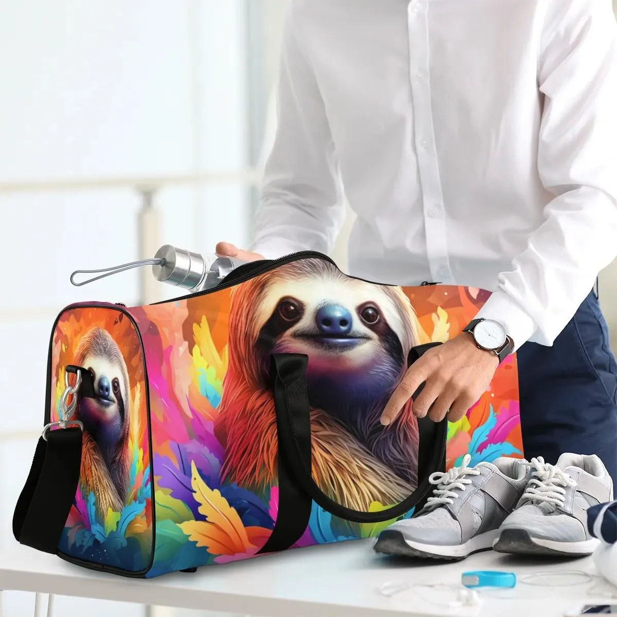 Sloth Animal Travel Duffel Bag for Women Men Waterproof Foldable Overnight Weekender Bag Large Capacity Sports Gym Bag