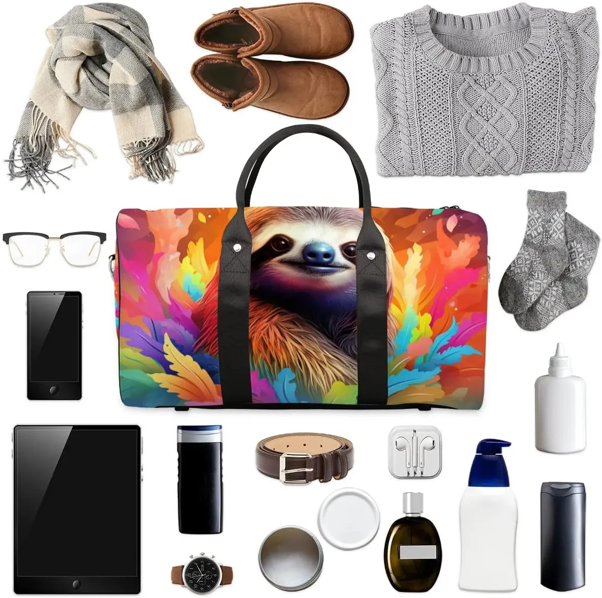 Sloth Animal Travel Duffel Bag for Women Men Waterproof Foldable Overnight Weekender Bag Large Capacity Sports Gym Bag