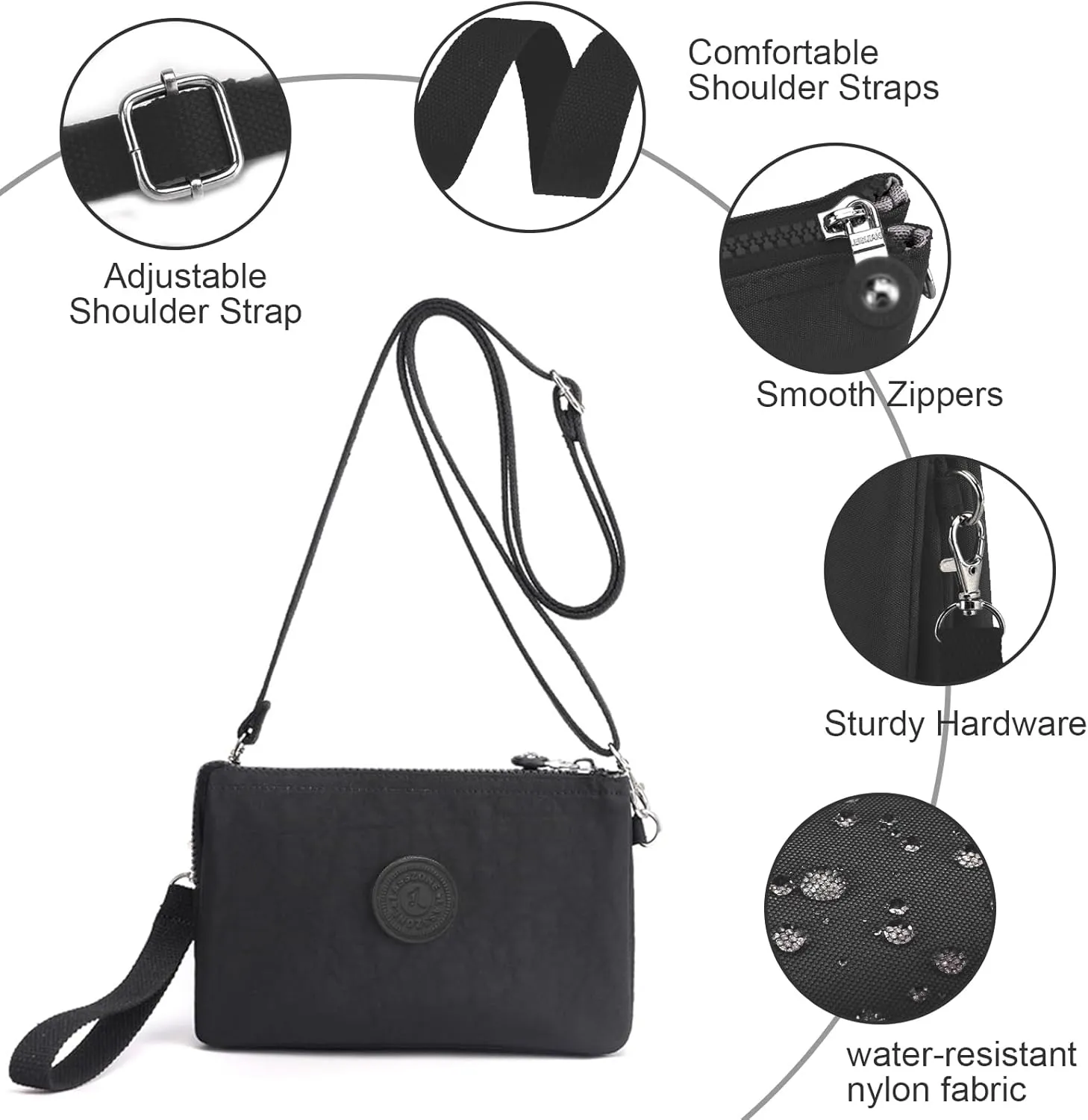 Small Crossbody Bag for Women Lightweight Nylon Shoulder Handbag Multi Pocket Clutch Purse Mobile Phone Bag