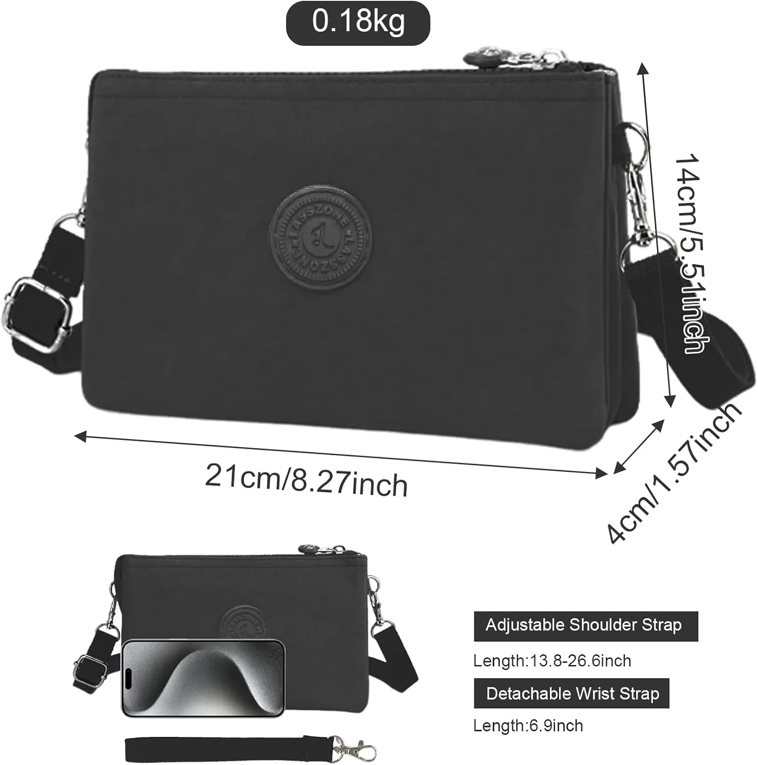 Small Crossbody Bag for Women Lightweight Nylon Shoulder Handbag Multi Pocket Clutch Purse Mobile Phone Bag