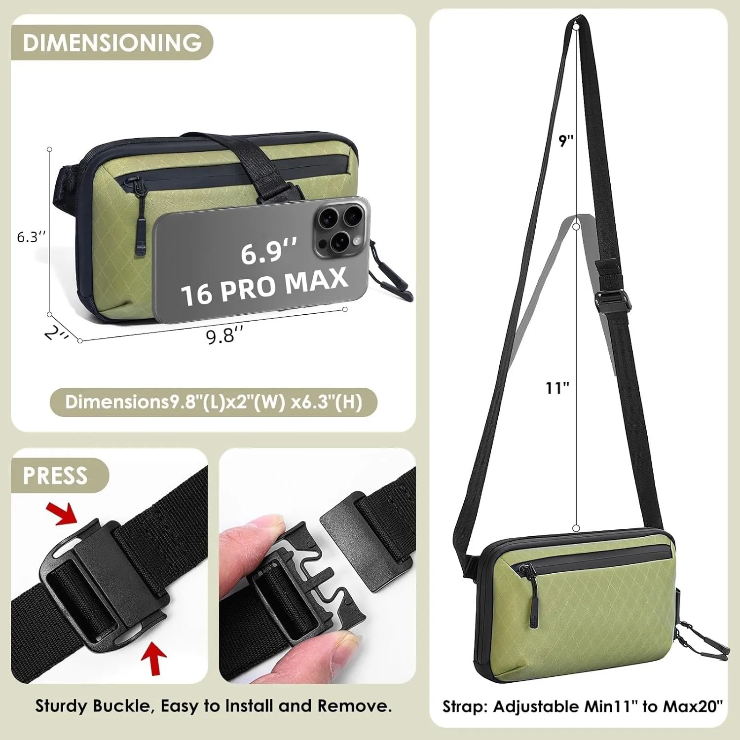 Small Crossbody Bag for Women, Vegan Waterproof Shoulder Purse with Nylon Diamond Quilted Fabric, Polyester 900D Backing