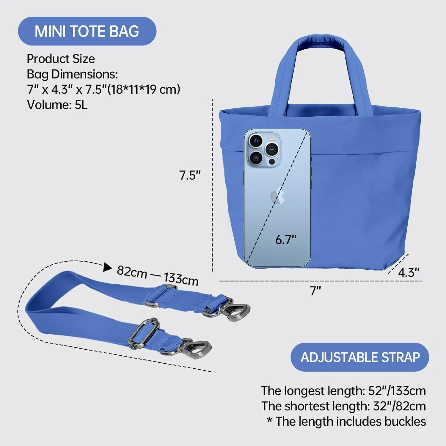 Small Crossbody Tote Bag for Women, 5L Nylon Shoulder Bag Multi Pockets Travel Purse, Adjustabal Strap Work College