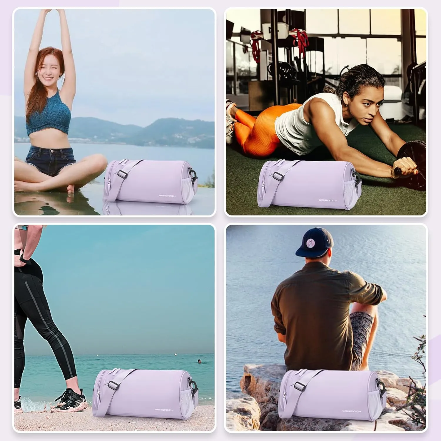Small Gym Duffle for Women Men - Mini Waterproof Workout Sport Yoga Travel Overnight Weekender Dance Bag - Purple