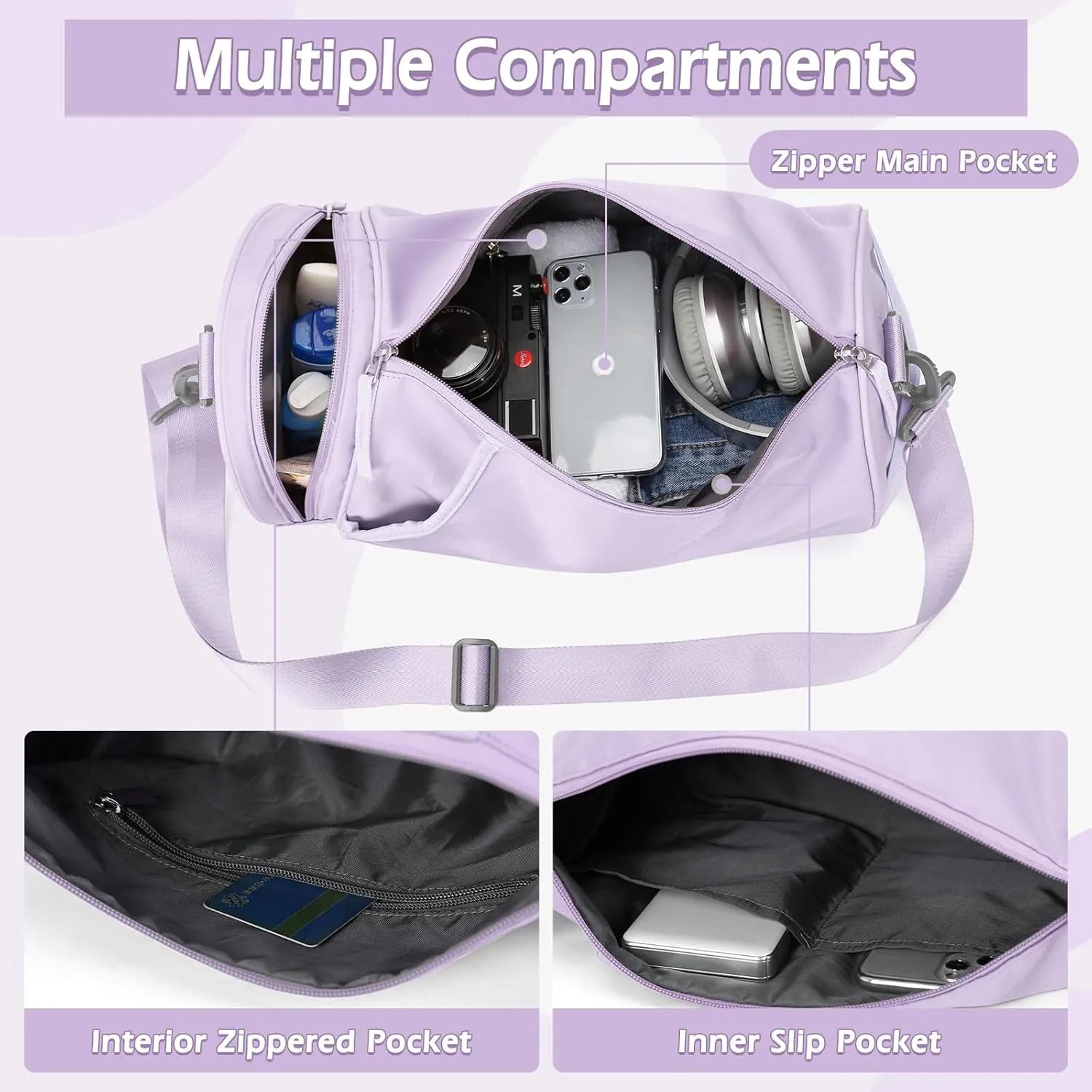 Small Gym Duffle for Women Men - Mini Waterproof Workout Sport Yoga Travel Overnight Weekender Dance Bag - Purple