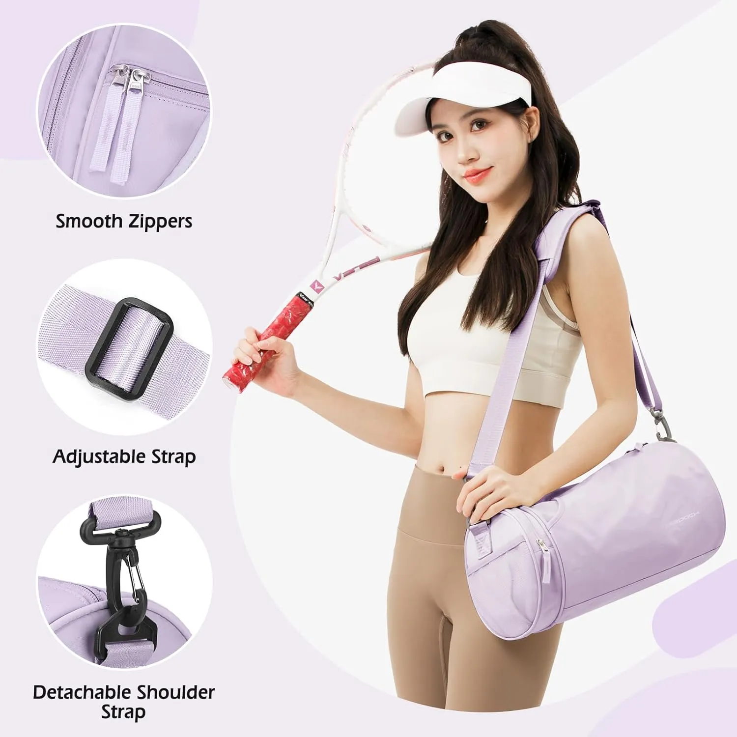 Small Gym Duffle for Women Men - Mini Waterproof Workout Sport Yoga Travel Overnight Weekender Dance Bag - Purple