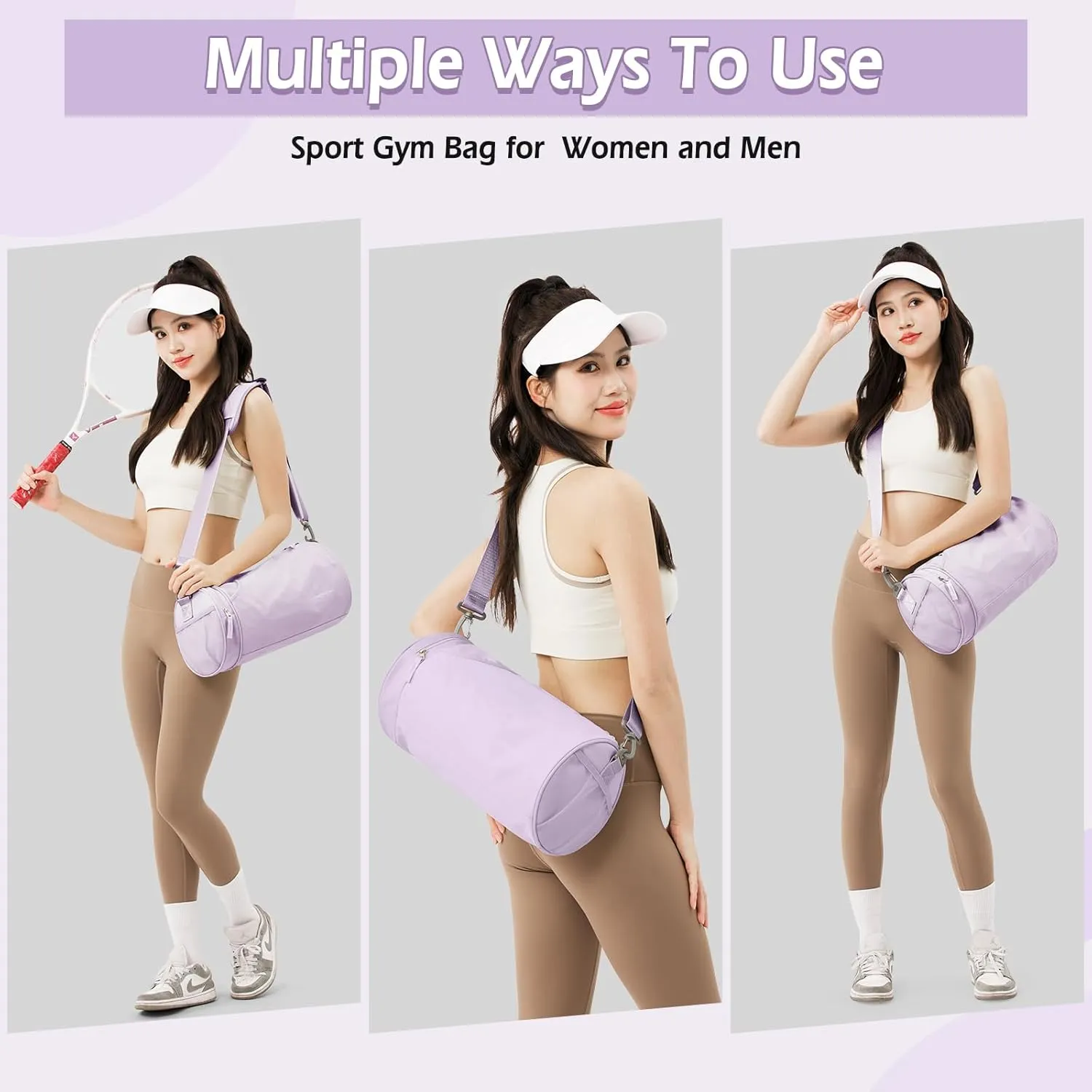 Small Gym Duffle for Women Men - Mini Waterproof Workout Sport Yoga Travel Overnight Weekender Dance Bag - Purple