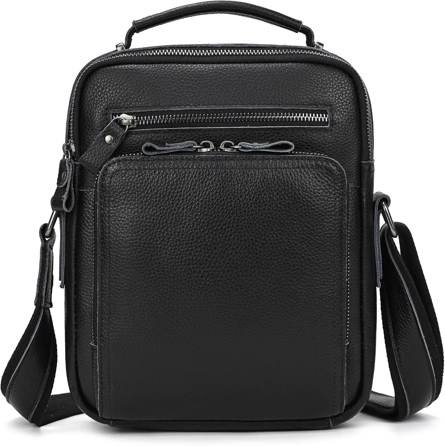 Small Leather Mens Purse Bag, Genuine Leather Messenger and Shoulder Bag for Men Zipper Pockets, Men Satchel Handbag