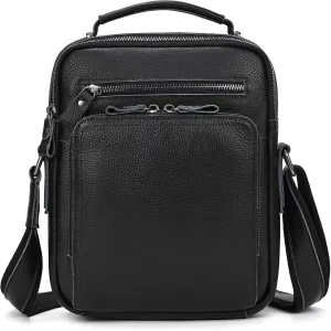 Small Leather Mens Purse Bag, Genuine Leather Messenger and Shoulder Bag for Men Zipper Pockets, Men Satchel Handbag