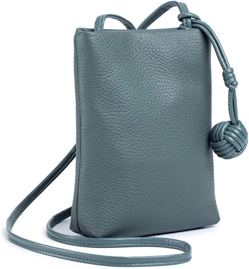 Smartphone pouch genuine leather smartphone shoulder ladies lightweight vertical wallet mobile pouch smartphone pochette oblique purse large capacity simple fashionable popular(Black)
