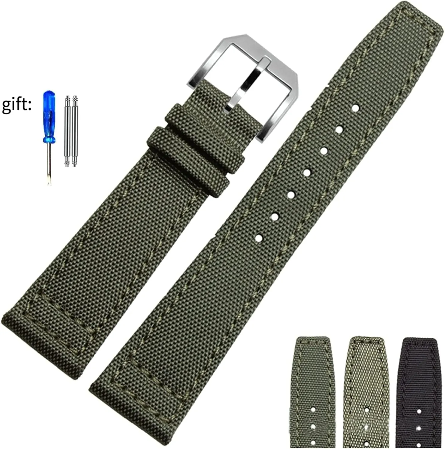 Smartwatch Bands,Universal Strap,20/21/22mm Men Military Sports Nylon Canvas Watchband Polished Pin Clasp Watch Bracelet Wristband