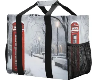 Snow Telephone Booth Foldable Travel Duffel Bag for Men Women Waterproof Weekender Overnight Carry On Tote Bag with Comfortable Handle Hospital Bag for Airplane Business Trips Sport Hospital