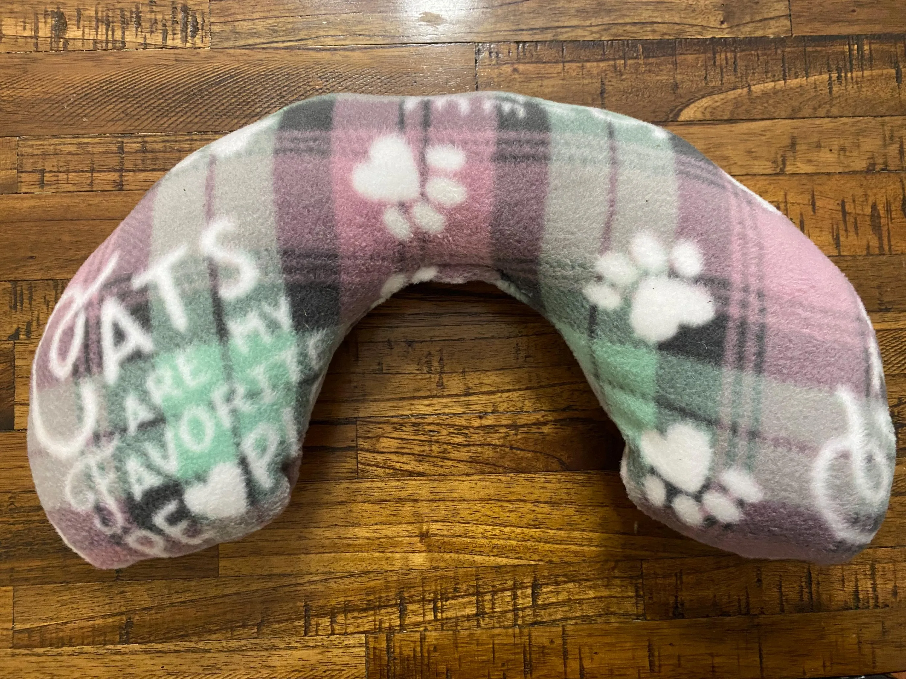 Soft Fluffy U-Neck Cat Pillow, Calming Pillow for Your Cat - Machine Washable - Various Fleece Designs - With or Without Catnip at Request