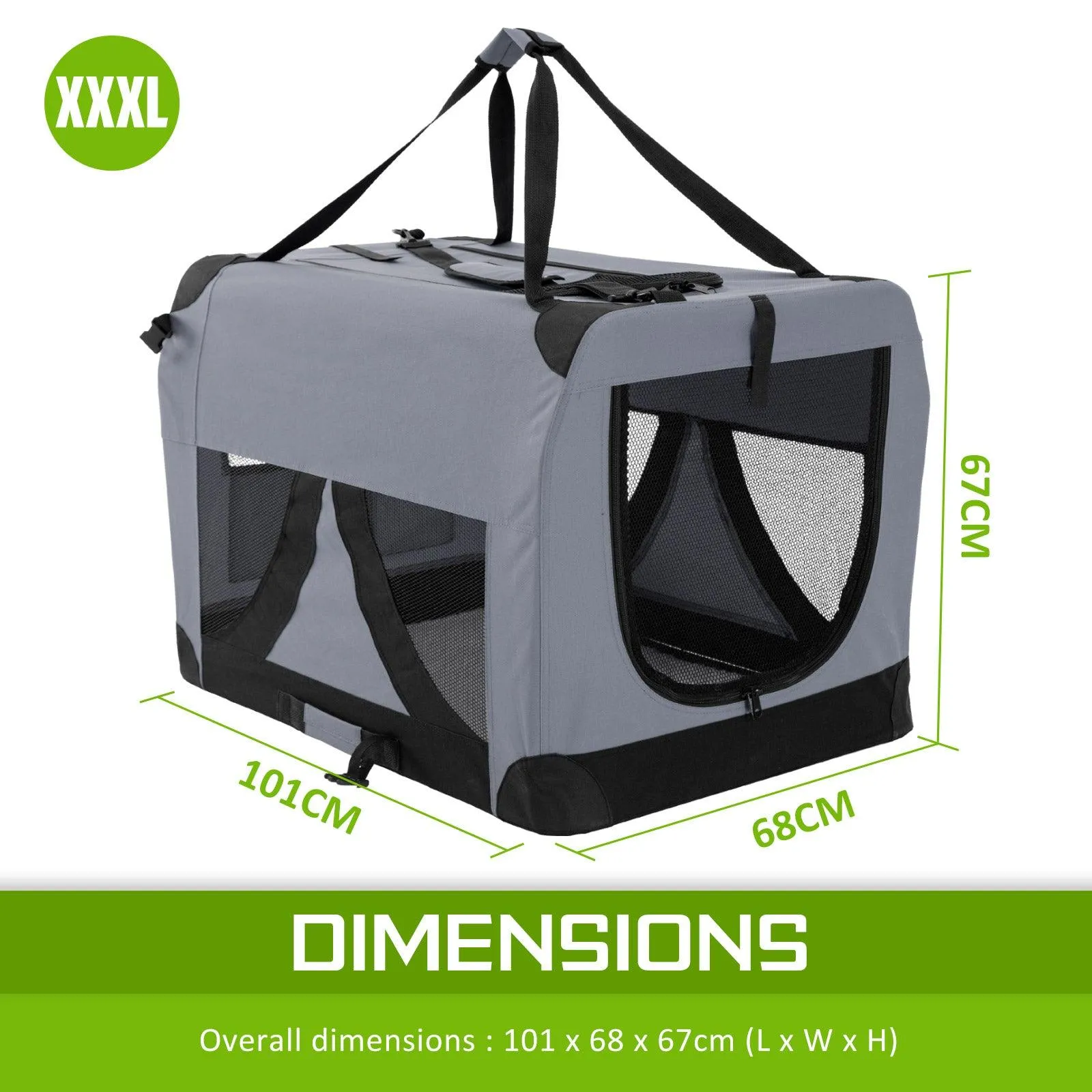Soft Foldable Dog Cage Crate Carrier - GREY