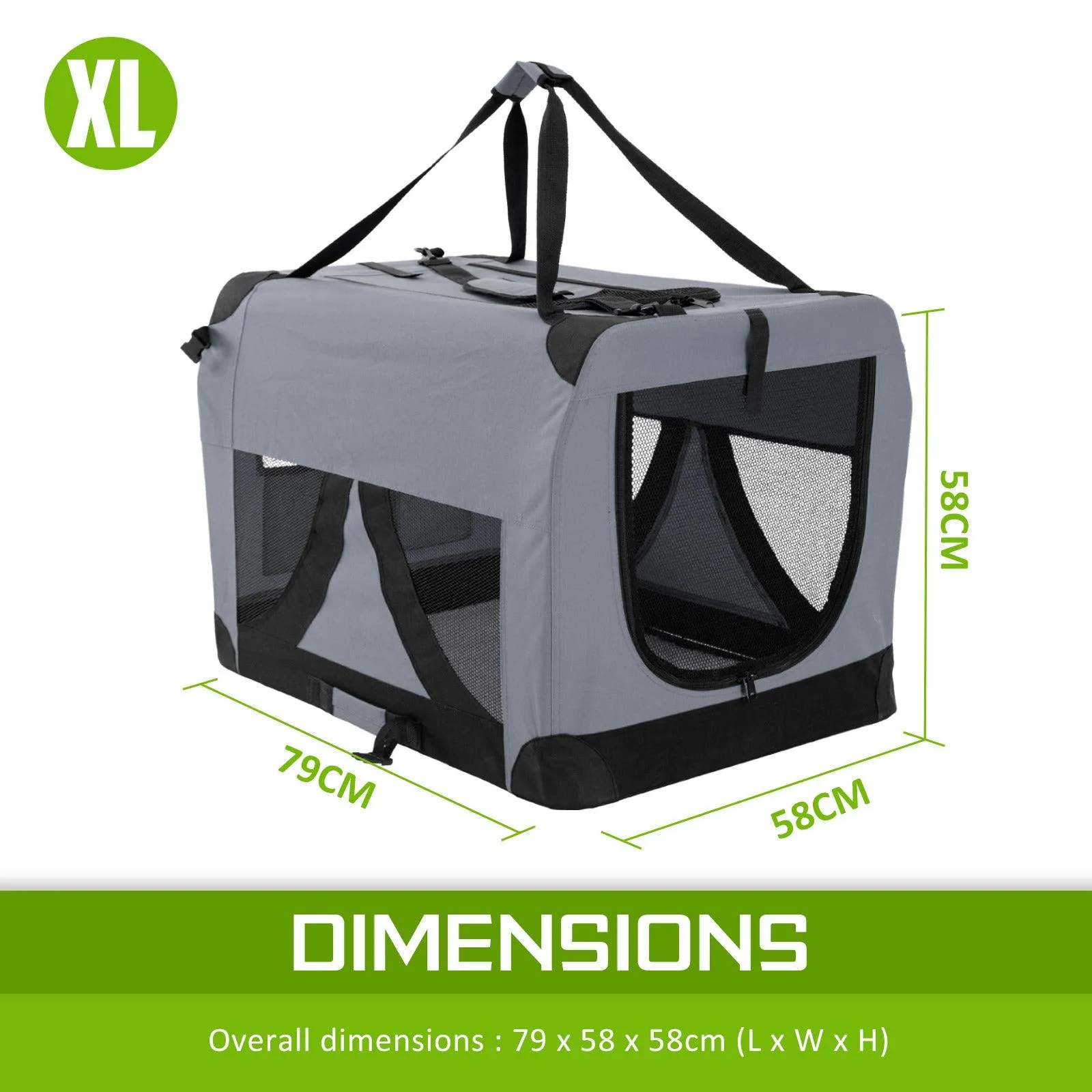 Soft Foldable Dog Cage Crate Carrier - GREY