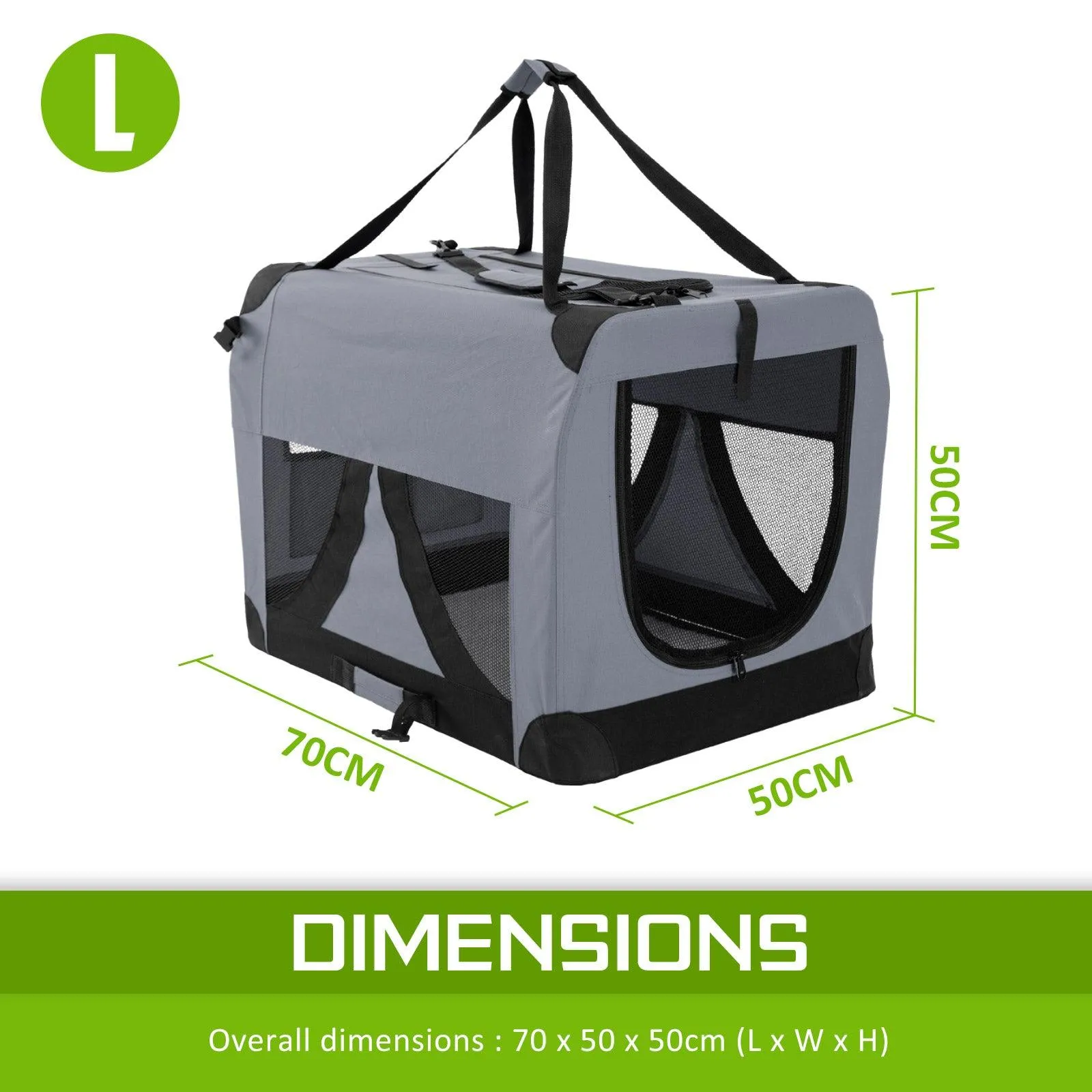 Soft Foldable Dog Cage Crate Carrier - GREY