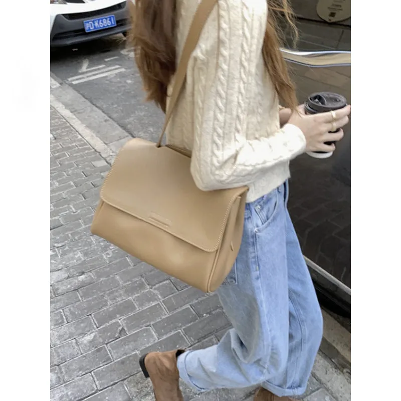 Soft leather messenger bag, genuine leather women's bag, large-capacity bag, women's autumn new tote bag, shoulder messenger bag, underarm bag.