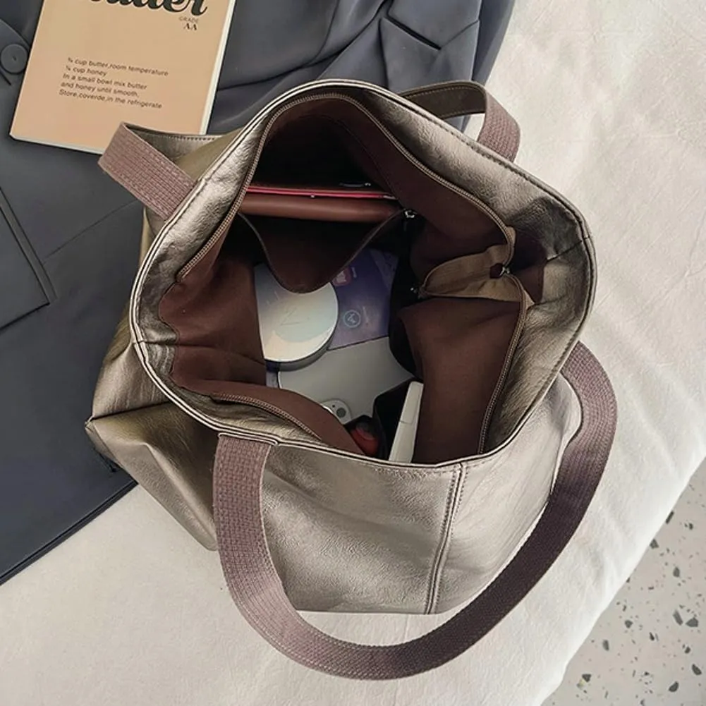 Soft Leather Tote Bag Large Capacity Work Hobo Pu Leather Shoulder Handbag Big Travel Shopping Work Bag