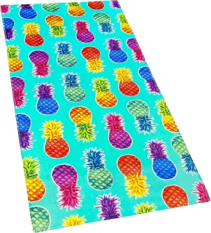 Softerry Colorful Pineapples Beach Towel 30 x 60 inches 100% Cotton (1 Towel - 30" x 60", Aqua)