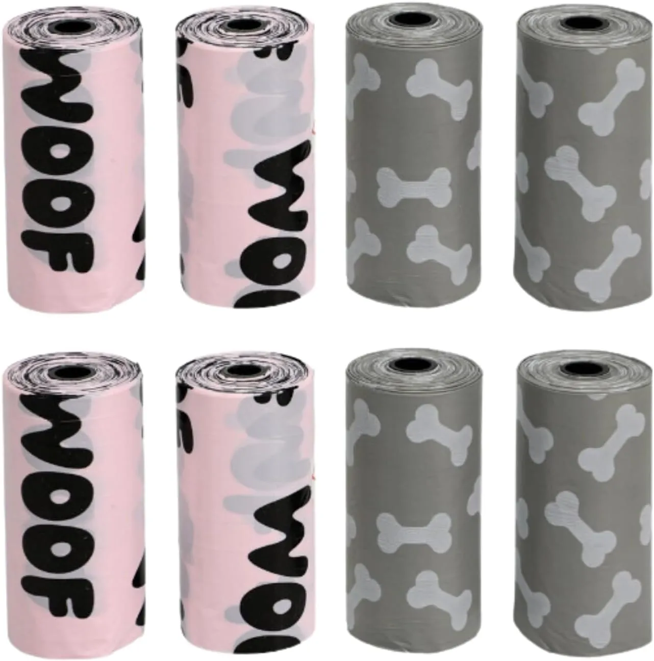 SOL MAR Kennel Club Colorful Dog Waste Bags - Assorted Designs, Easy to Carry, 4-Roll 2 Pack Convenient Quick Pick Up Bonus Item Heiedse, Pink Gray