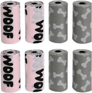 SOL MAR Kennel Club Colorful Dog Waste Bags - Assorted Designs, Easy to Carry, 4-Roll 2 Pack Convenient Quick Pick Up Bonus Item Heiedse, Pink Gray
