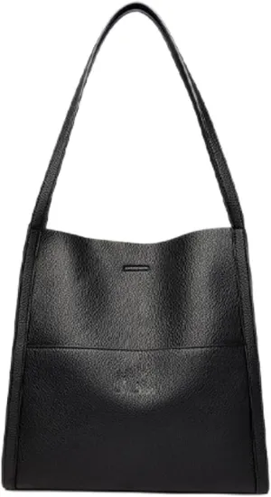Solid Color Simple Genuine Leather Shoulder Bag,Large Capacity Simple Casual Leather Shoulder Bag (Black)